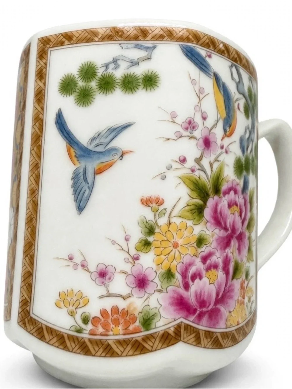 Vintage 70’s Japan porcelain octagon Birds Peonies Floral Andrea By Sadek Style